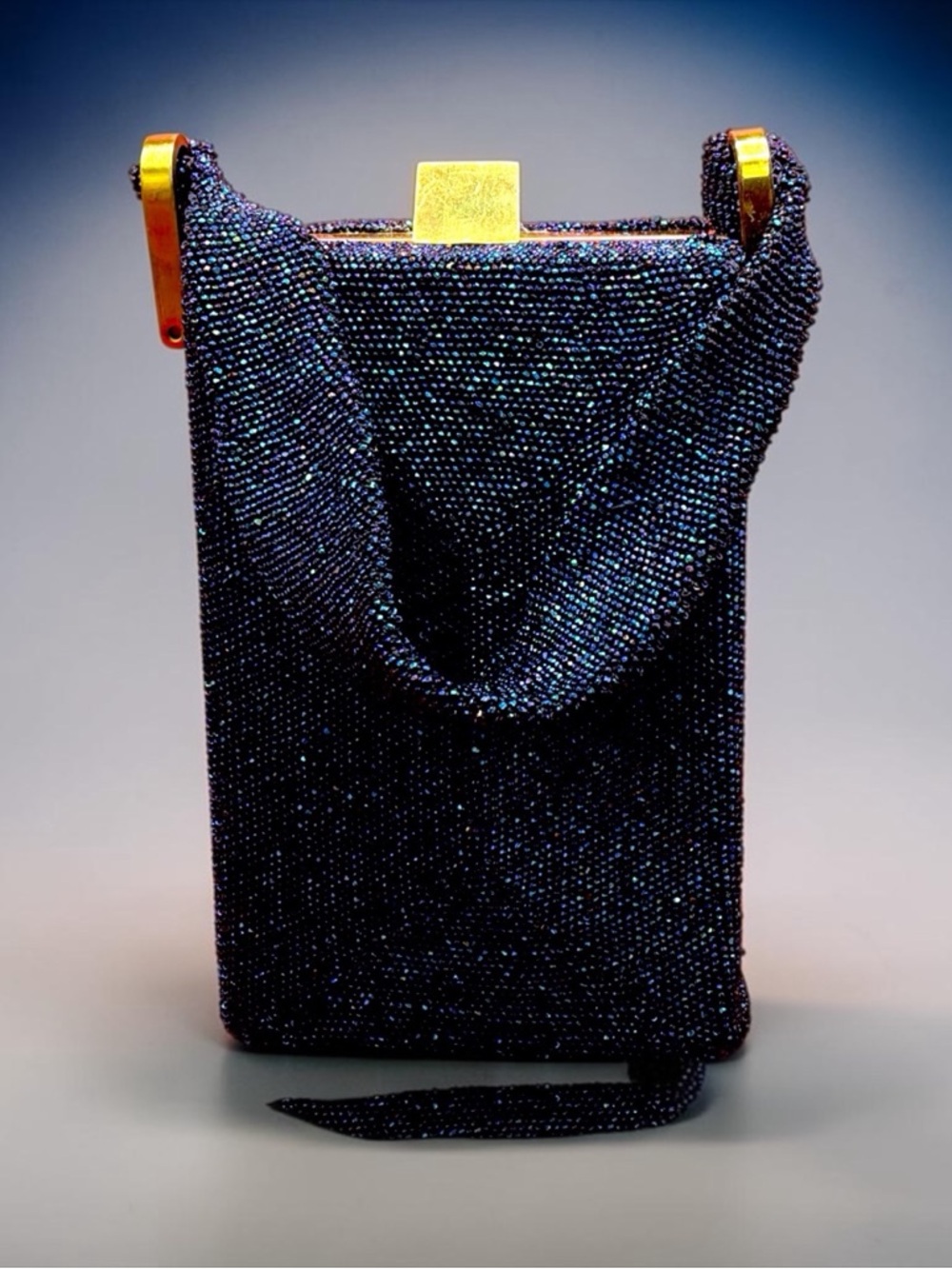 Vintage Art Deco Glass Beaded Box Handbag Navy